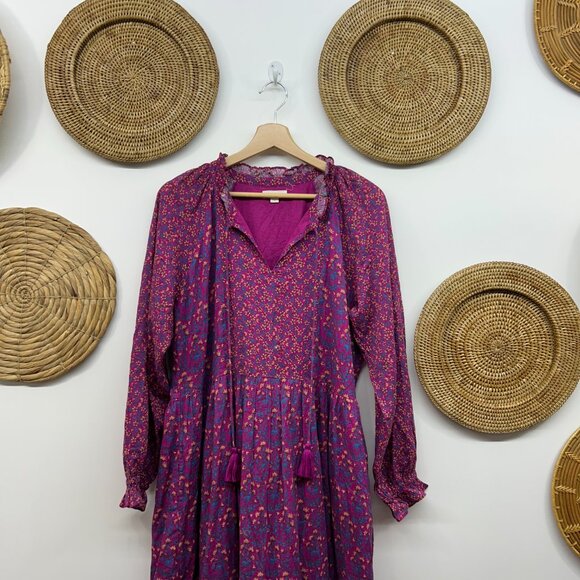 $198 Roller Rabbit Boho Purple Long Sleeve Augusta Garnet Midi Dress Medium - Picture 4 of 11